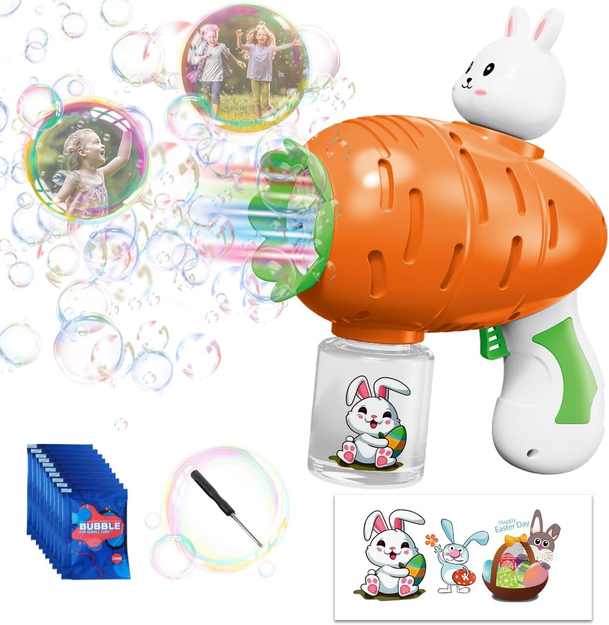 Easter Bubble Machine, Leak-Proof & Rich Bubble Bunny Bubble Blower with Radish Shape, Portable Bubble Maker Outdoor Perfect Graduation Party Easter Basket Stuffers for Kids